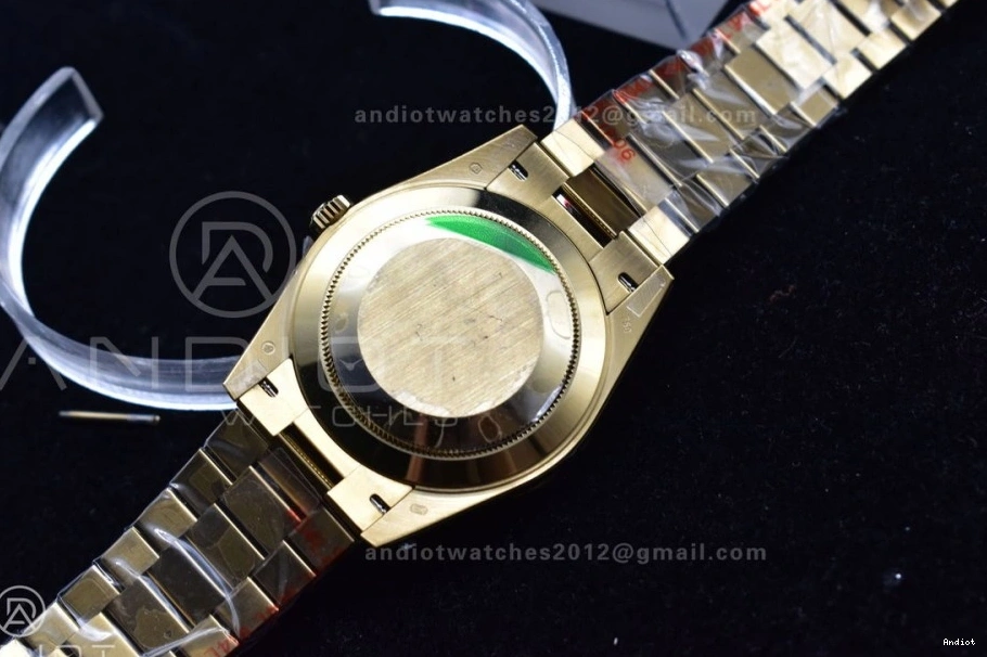 Plated Markers A2836 Crystal 904L Black Dial 40 GMF Bracelet President On YG DayDate Steel V2 0123